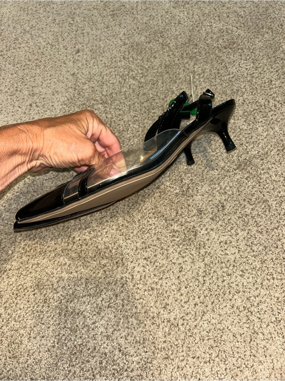 NWT a new day Black and Clear Pointed Heart Accent Slingback Flats Sz 9.5 - Picture 2 of 5